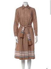 LANVIN Vintage 70s Women's Brown Printed Polka Dot Dress - Sz Small