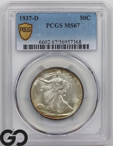 1937-D Walking Liberty Half Dollar PCGS MS 67 ** Very RARE This Nice, CPG-$2800!