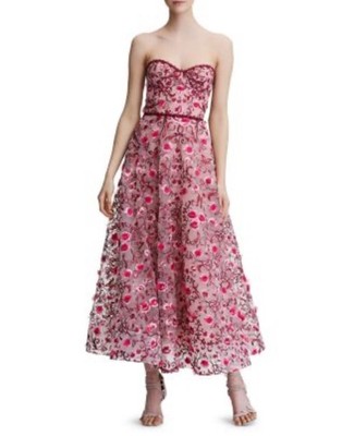 Marchesa Notte 3D Pink Floral Tea-Length Gown, Size 4 - 