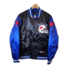 Buffalo Bills Satin Jacket Bomber Varsity Coat NFL Blue Black Mens Medium NEW