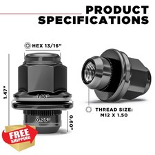 White Knight M12x1.50 Black Chrome Lug Nuts 20 Pack Toyota