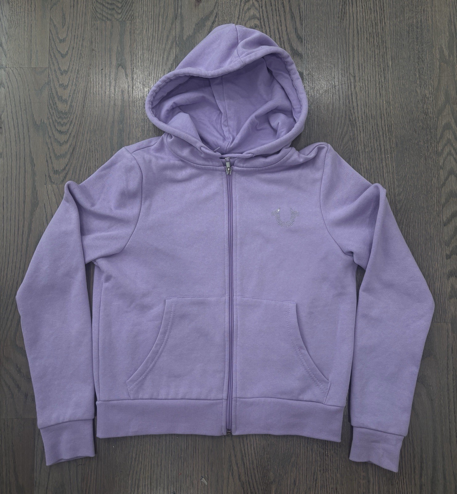 Women’s Medium True Religion Lilac Crystal Horseshoe Medium Zip Hoodie