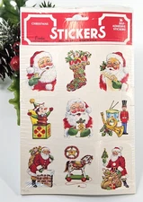 Vintage Eureka Paper Magic Christmas Stickers (Santa Toys Stocking) 4 Sheets NIP