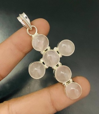 Rosenquarz Edelstein 925 Sterling Silber Handarbeit Anhänger Schmuck Geschenk für die Liebe