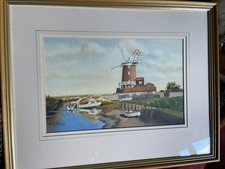Watercolour of windmill at Cley by G G Read, North Norfolk