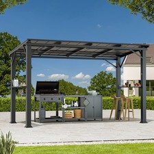1.8x3.6m Outdoor Hardtop Grill Gazebo Steel Roof w/Side Shelf and Bottle Opener