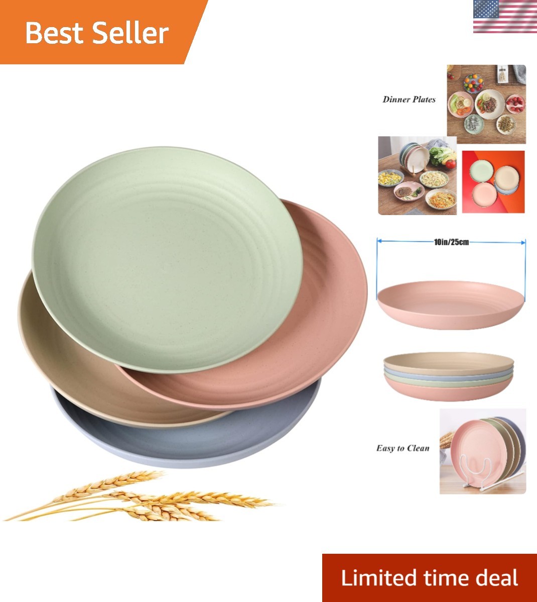 Wheat Straw Dinner Plates - 10'' Extra Large, Lightweight & 