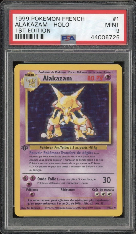 1999 Pokemon FRENCH 1st Edition Base Set Alakazam Holo 1/102 PSA 9 MINT