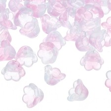 Glass Trumpet Flower Beads 50Pcs, Gradient Flower Bead Charm Pink Purple