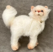 Artisian Made Needle Felted Cat Kitten Cream Orange Soft Plush 5 1/4" x 5"