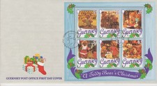 Unaddressed Guernsey FDC Cover 1997 Christmas Teddy Bears Sheet