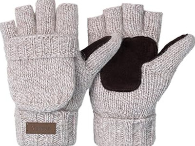 Winter Knitted Convertible Fingerless Gloves Wool Mittens Warm Mitten Glove for