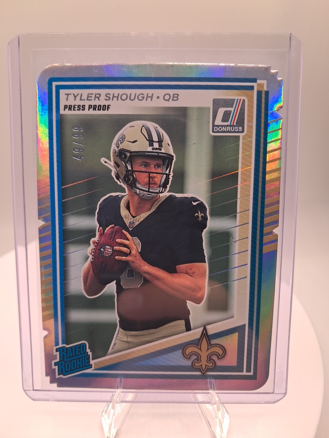 2025 Donruss Rated Rookie Tyler Shough Silver Press Proof DIE CUT /99 Saints