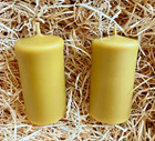 2 x Handmade Beeswax Solid Church Pillar Table Dinner Candles 9x4.5 cm