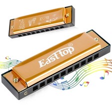 Blues Harmonica Diatonic Key C 10 Holes 20 Tones Mouth Organ T104Gold Gift