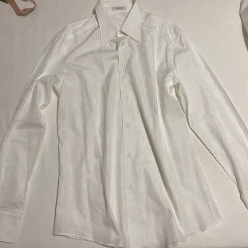 Versace camicia abito uomo bianco cotone manica lunga taglia 42