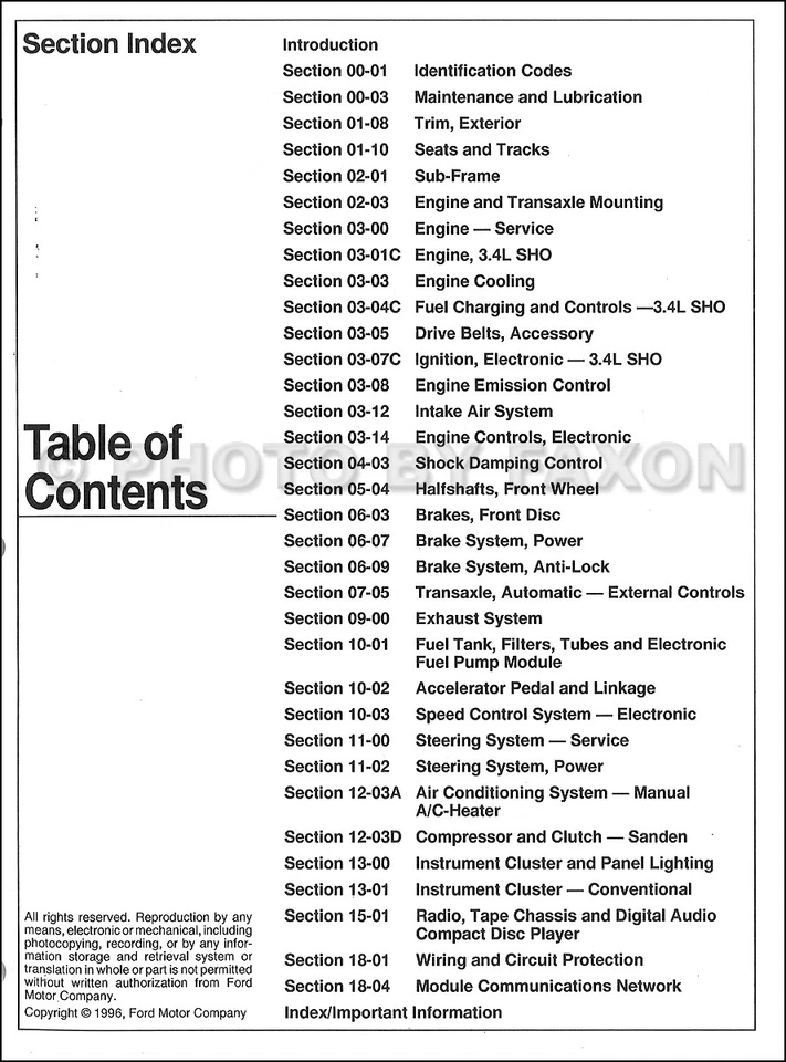 Ford Taurus Sho 1996 suplemento taller reparación manual motor 3,4 L Foto 2 de 2