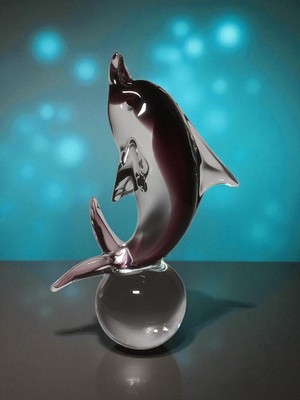 Purple Dolphin Art Glass Figurine Paperweight Ocean Marine Sea Animal Gift Idea