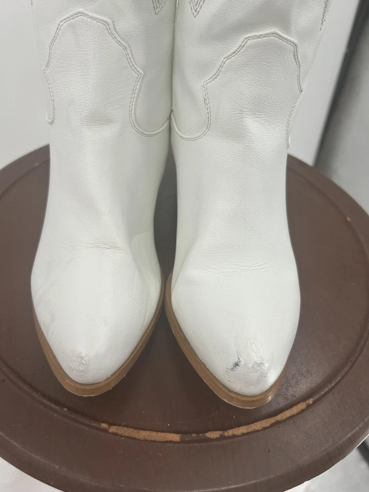 Cowboy Western Boots Womens Size 5 White Tall Knee High Embroidered Stacked Heel - Image 2 of 4
