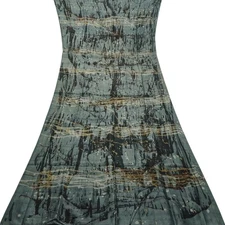 Namaste Vintage Gray Sarees 100% Pure Silk Printed Indian Sari 5YD Craft Fabric