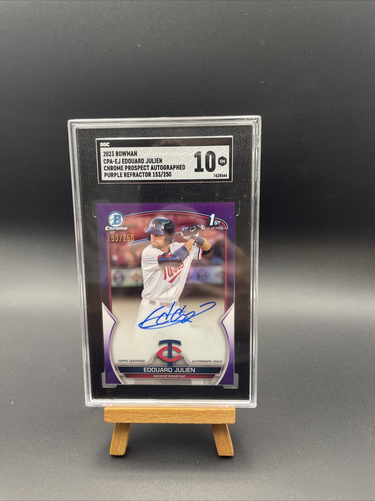 2023 Bowman Edouard Julien Chrome 1st Auto Purple Parallel /250 CPA-EJ SGC 10