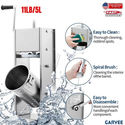 #ad 11LB 5L Manual 2 Speed Sausage Stuffer 304 Stainless Steel Vertical Meat Filler $127.29