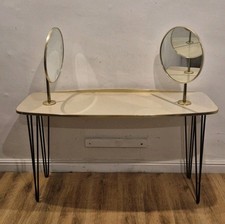 Vintage G Plan Desk / Dressing Table On Hairpin Legs. Black and Brass. Mirrors.