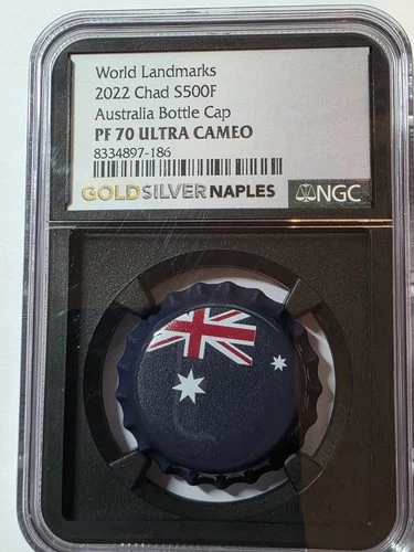 2022 Australia Silver Bottle Cap Chad S500F NGC PF70 Ultra Cameo World Landmarks