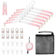 6 Pack Fodable Travel Hangers with Clips  Adjustable Clothesline, Portable C...