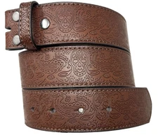 Leather Belt Strap 1.5" Western Skull Paisley Embossed Snap Buckle