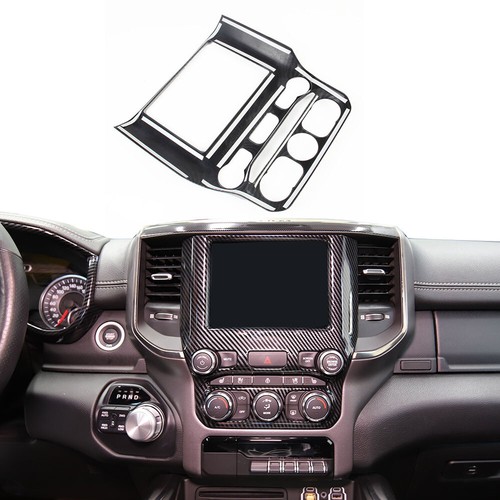 Carbon fiber style central control navigation screen frame trim for Dodge Ram - Picture 2 of 9