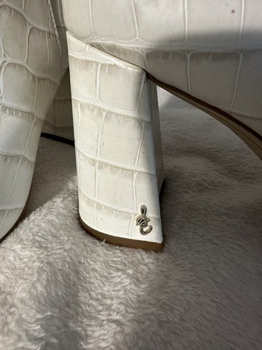 Sam Edelman Cream/Ivory Crocodile  Chunky Heel- Ankle Boots Size 8.5 - Picture 5 of 12