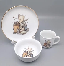 Hummel 3pc Childs White Dish Set Reutter Germany Plate Bowl Cup Honey Lovers New