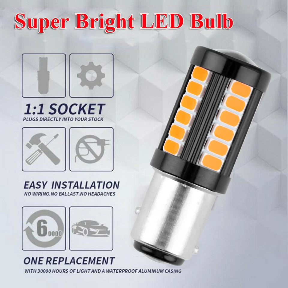 4* LED 1157 7528 Yellow Amber Blinker Lamp Turn Signal Marker Parking Light Bulb - Image 3 of 4