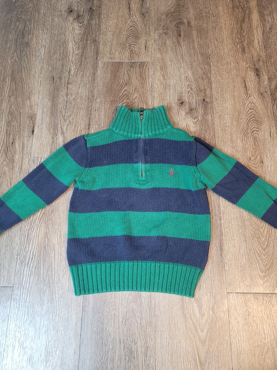 Polo Ralph Lauren Navy Blue Green Striped quarter zip sweater size