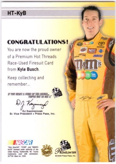 KYLE BUSCH 2009 Premium Hot Threads Race-Used Firesuit Yellow 79/99 Card M&M's - Image 2 of 2