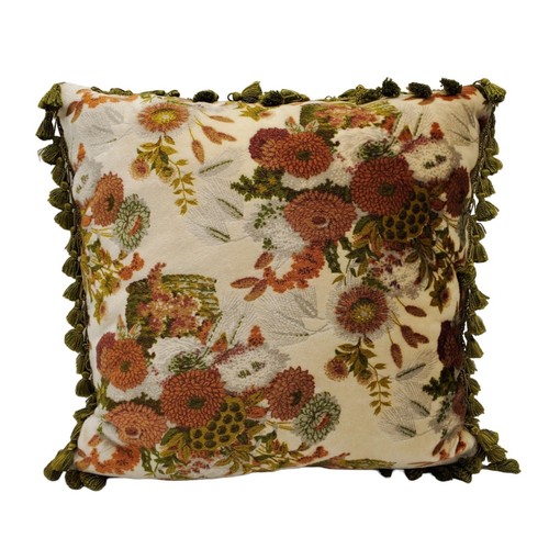 VTG Botanical Flower Velour 14x14 Square Decor Pillow 60s 70s Style Reversible - Picture 6 of 6