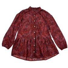 LOGO by Lori Goldstein Size XXS 2XS  Red Button Down Peplum Blouse Tunic Stretch