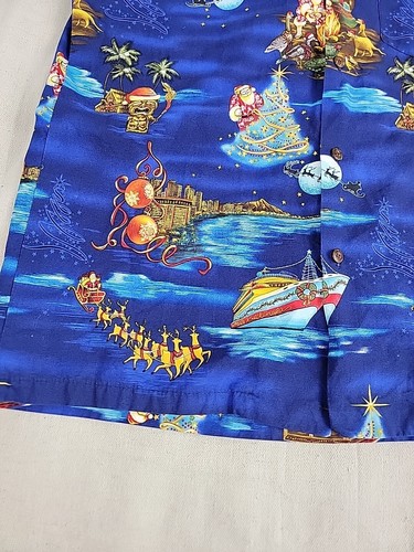 Aloha Republic Hawaiian Shirt Mens L Blue Christmas Santa Camp Dad Lightweight - Picture 8 of 13