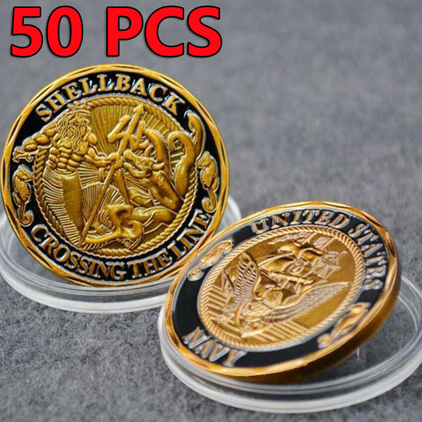 50PCS US Sailor Shellback Crossing the Line Navy Commemorative Challenge Coin