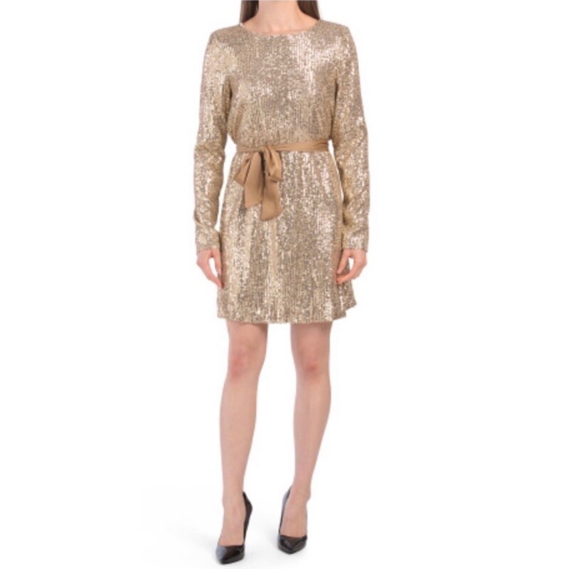 NEW RAMY BROOK $425 Gold Sequin Long Sleeve Helen Dress with Belt Size S |  eBay