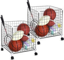 Wenqik 2 Pack Rolling Ball Storage Bin Ball Metal Cart Organizer 18 X 18 X 21