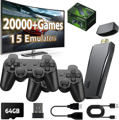 TV Videospielkonsole Stick 4K HDMI Retro Games w/ 2X Wireless Gamepad Controller
