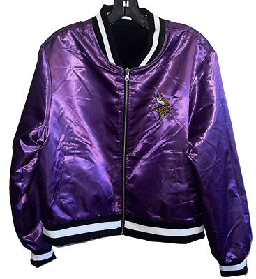 NFL Women's Minnesota Vikings Full Zip Reversible Bomber Jacket, Purple, L