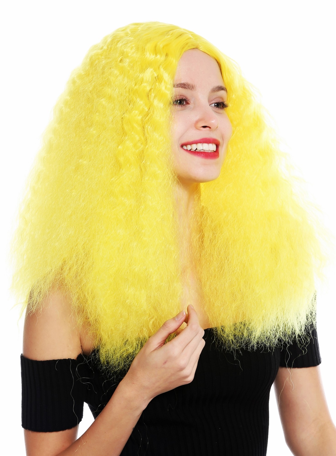 Wig Women Long Voluminous Curly Curls Center Parting Yellow YZF-7304