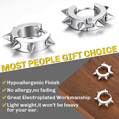 Da Uomo E Da Donna A Cerchio In Acciaio INOX Spike Cerchio Huggie - Foto 9