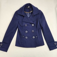 Divided Women Size 6 Blue Long Sleeve Wool Blend Coat Cl