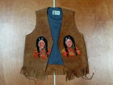 Vintage 1960s Leather Handpainted Childrens Vest Mexico Pieles Apache Western S