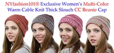 CC Beanie NYfashion101® Exclusive Women's Multi Color Cable Knit Thick Slouch 