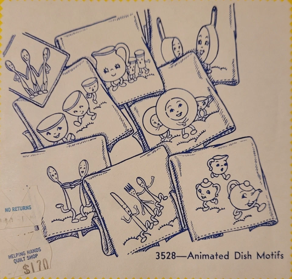Aunt Martha's Hot Iron Transfers Craft Embroidery 3528 Animated Dish Motifs NEW - Image 2 of 4